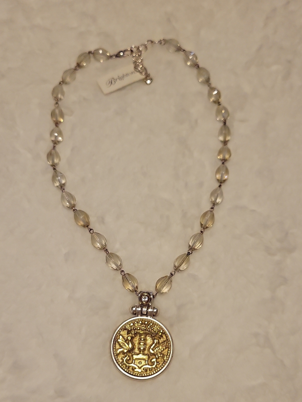 Brighton Gold-Tone Medallion Necklace with Clear Beads NWT
